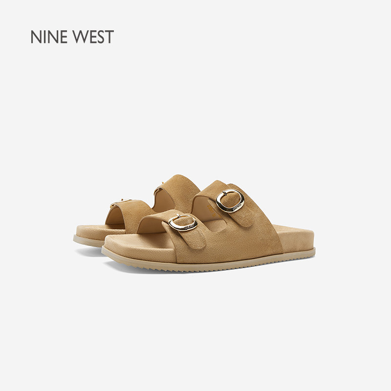 Nine West/玖熙厚底勃肯鞋女夏外穿新款双带扣一字拖软底防滑凉拖主图