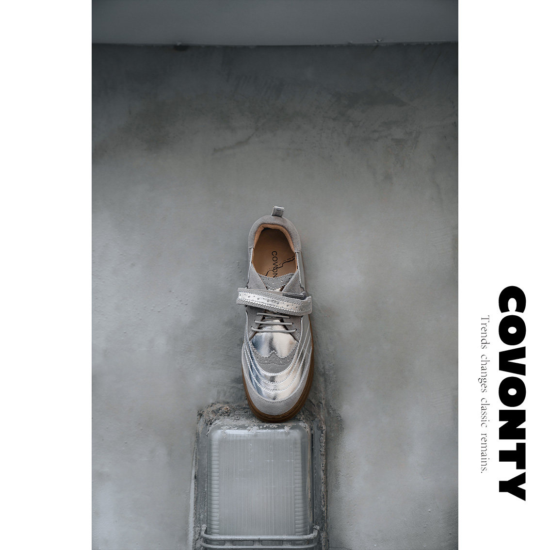 COVONTY【超能小太阳】 银色德训鞋女休闲真皮板鞋运动鞋主图