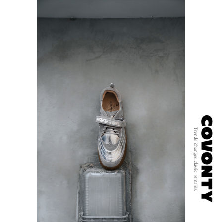 COVONTY【超能小太阳】 银色德训鞋女休闲真皮板鞋运动鞋