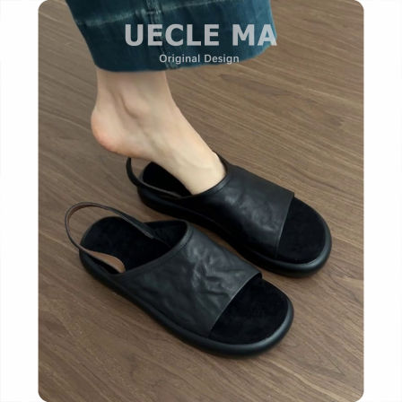 羊皮版~复古风休闲厚底凉鞋女夏季外穿巨好看沙滩鞋配裙子罗马鞋