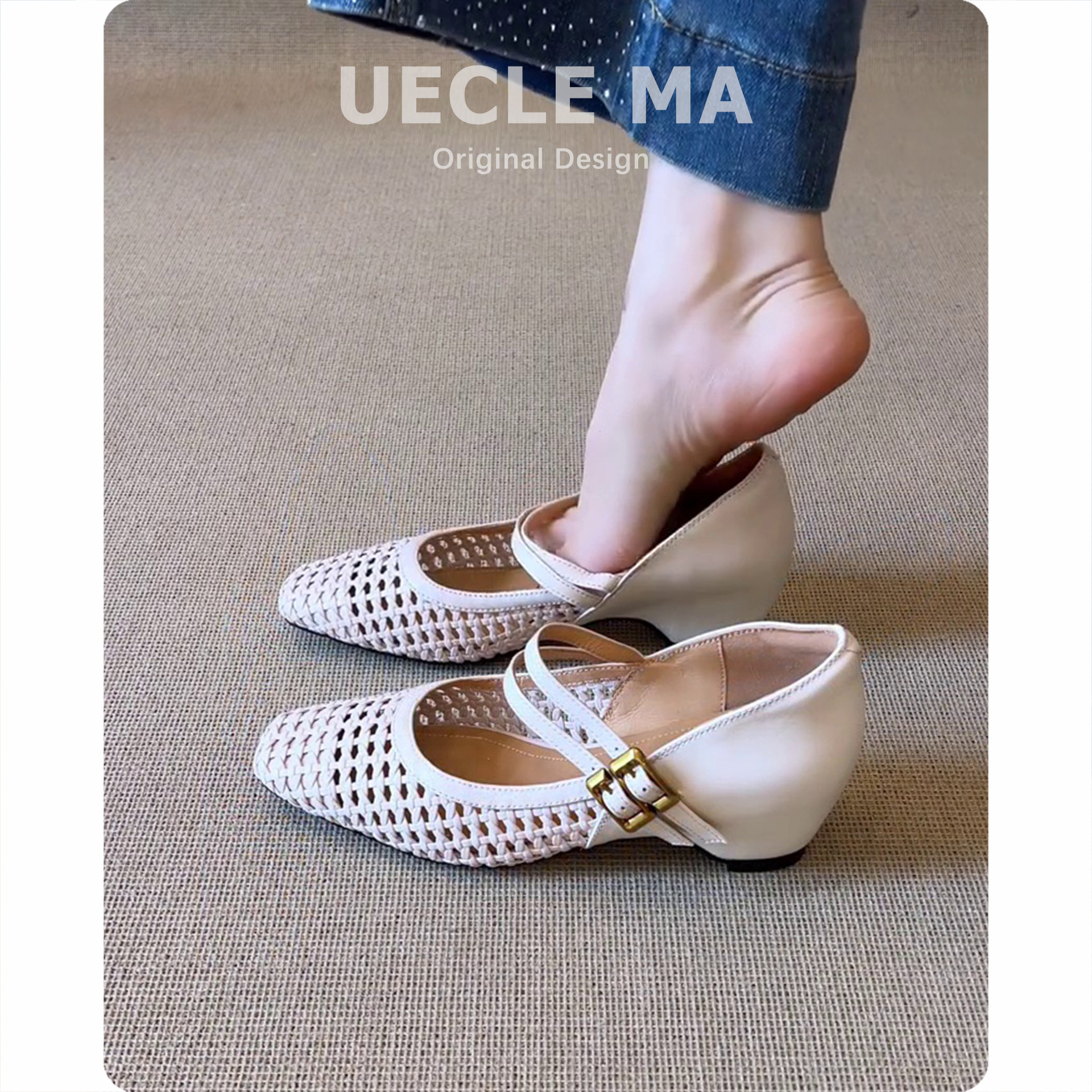 羊皮版~复古显白内增高凉鞋女夏外穿配裙子透气单鞋镂空玛丽珍鞋主图