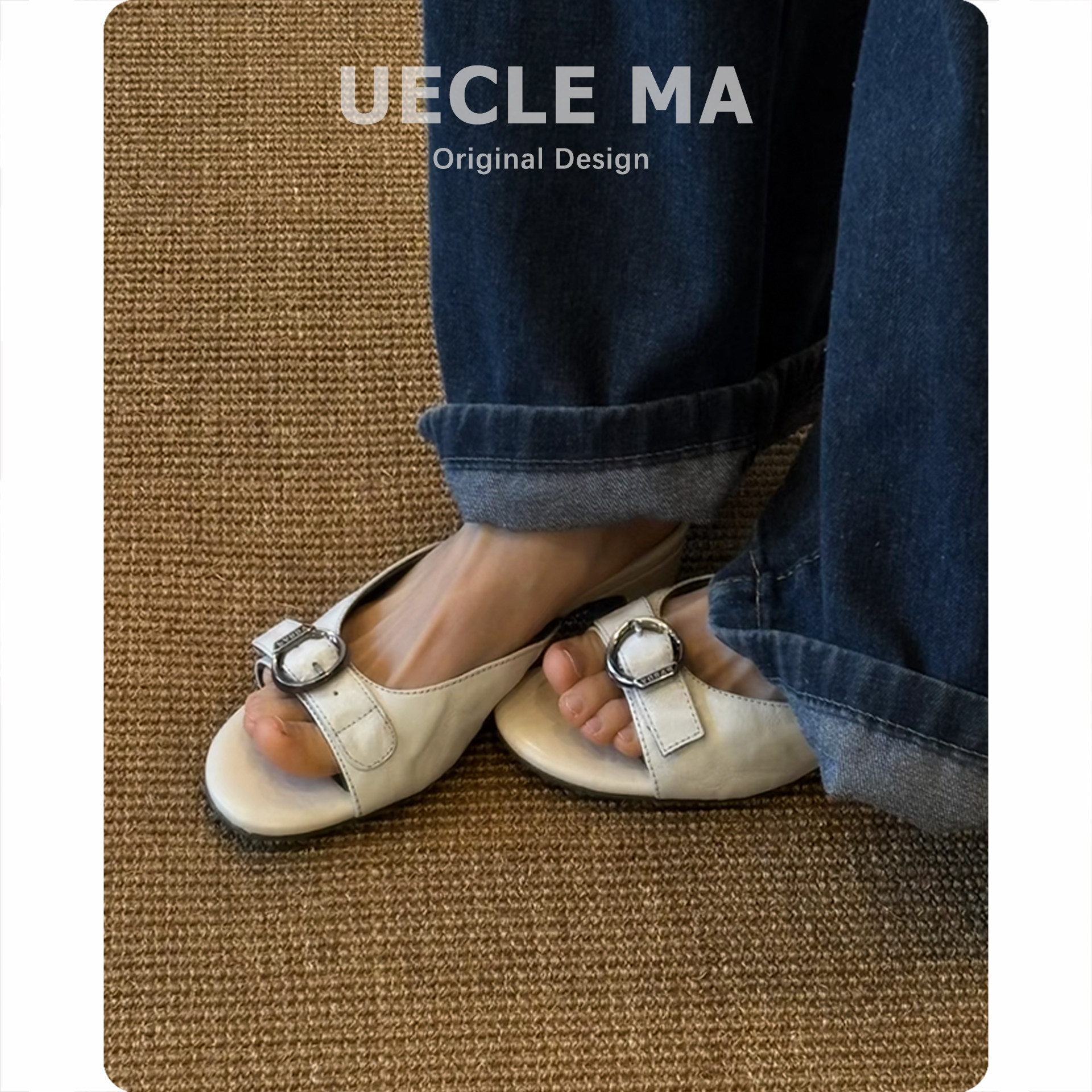 羊皮版~拖鞋女外穿夏季新款配裙子粗跟法式半拖鞋绝美不累脚凉鞋主图