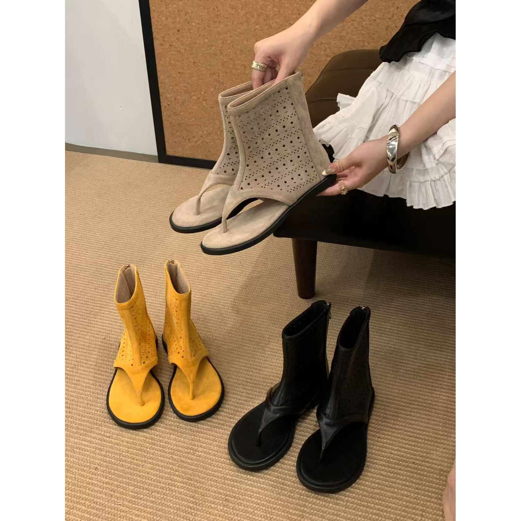 4.3小榴莲【跑单限购】法式镂空趾脚凉靴2613-2 H809主图