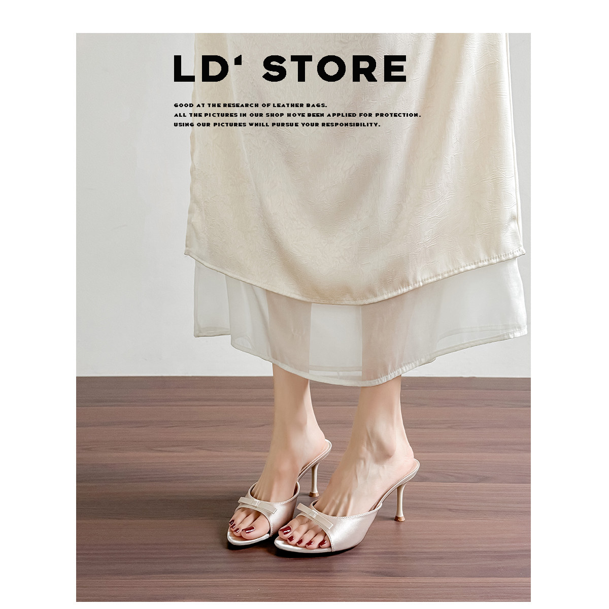 真皮~法式蝴蝶结裸色高跟凉鞋女2026夏外穿气质不累脚细跟凉拖鞋主图