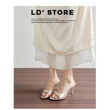 真皮~法式蝴蝶结裸色高跟凉鞋女2026夏外穿气质不累脚细跟凉拖鞋