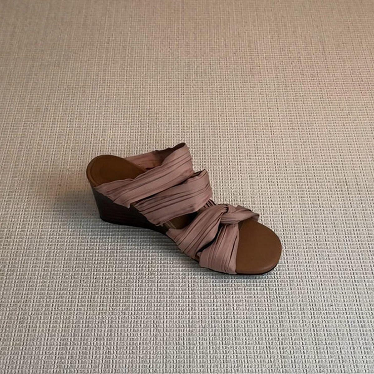 羊皮版~小众老钱风复古凉拖鞋女厚底坡跟气质方头露趾时髦高跟鞋主图