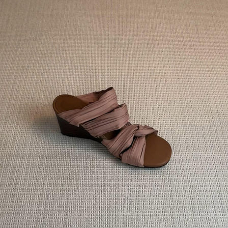 羊皮版~小众老钱风复古凉拖鞋女厚底坡跟气质方头露趾时髦高跟鞋