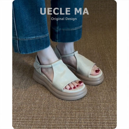 真皮~复古度假风沙滩凉鞋女夏季外穿厚底增高不累脚休闲罗马凉鞋