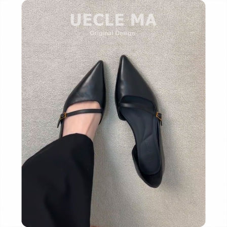 羊皮版~气质黑色轻熟风尖头浅口单鞋女2026夏季新款侧空包头凉鞋