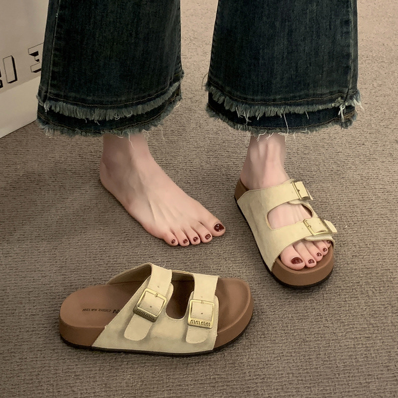 厚底勃肯拖鞋女夏季2026新款外穿百搭双扣带一字拖防滑沙滩凉拖鞋主图