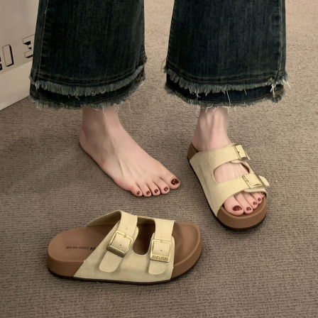 厚底勃肯拖鞋女夏季2026新款外穿百搭双扣带一字拖防滑沙滩凉拖鞋