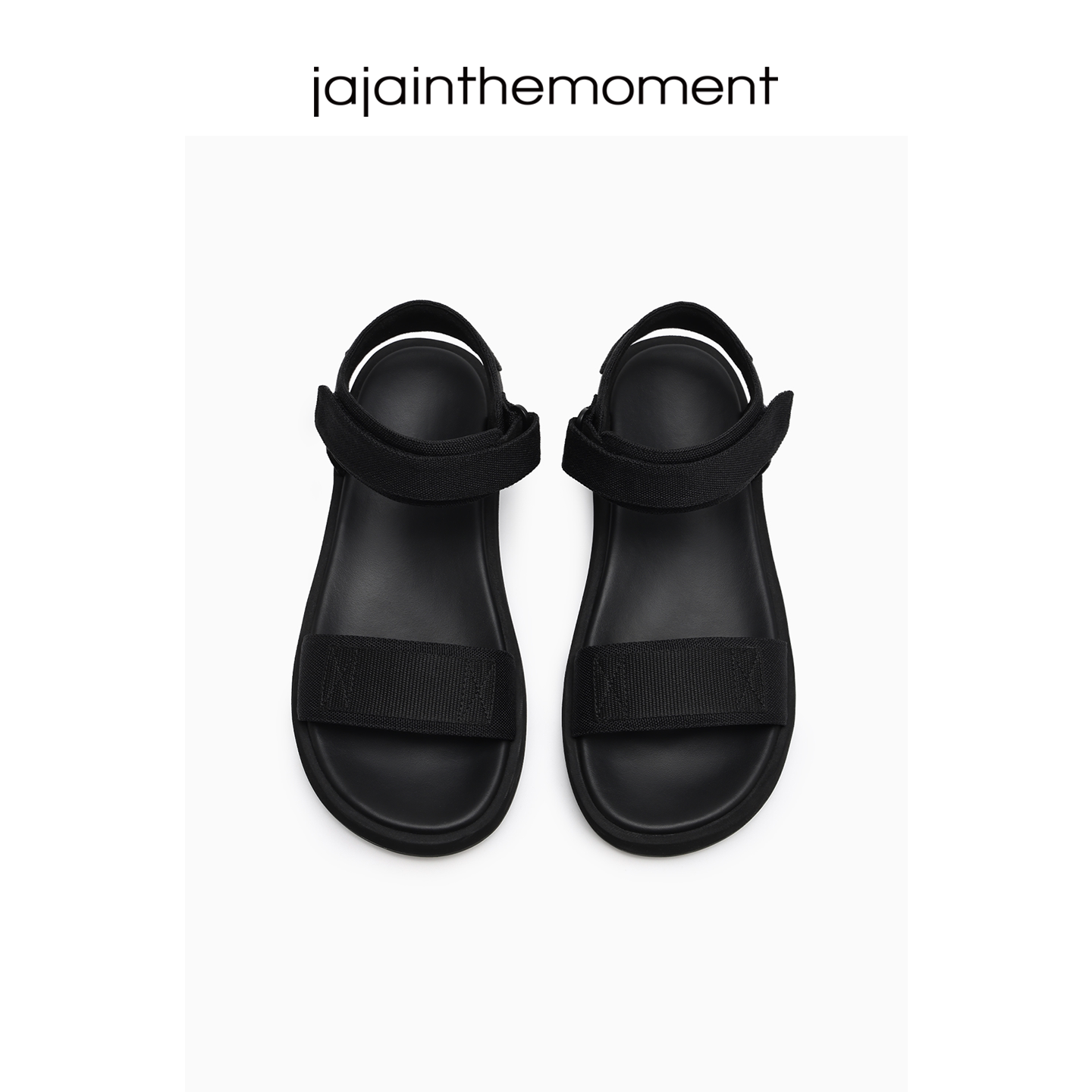 jaja hygge复古一字带帆布厚底轻便魔术贴休闲运动凉鞋主图