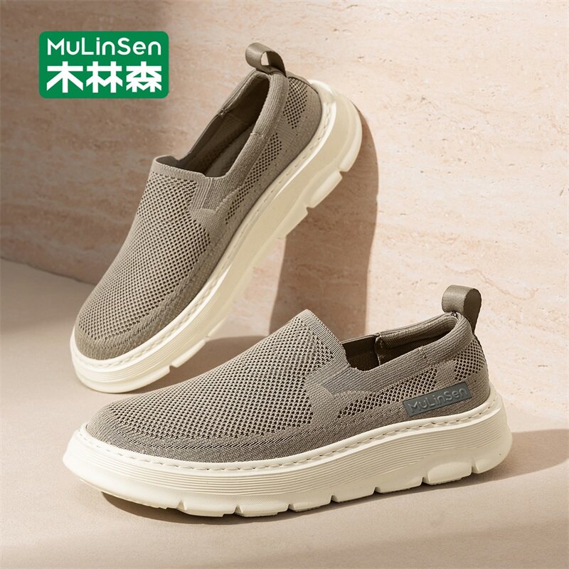 木林森老北京布鞋男款夏季透气薄款飞织网面鞋软底一脚蹬休闲鞋子主图