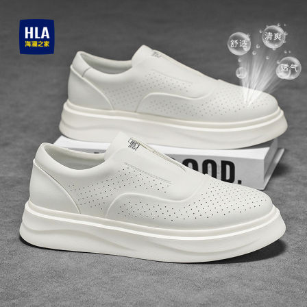 海澜之家男鞋2026新款夏季透气潮鞋一脚蹬乐福鞋男士增高小白板鞋