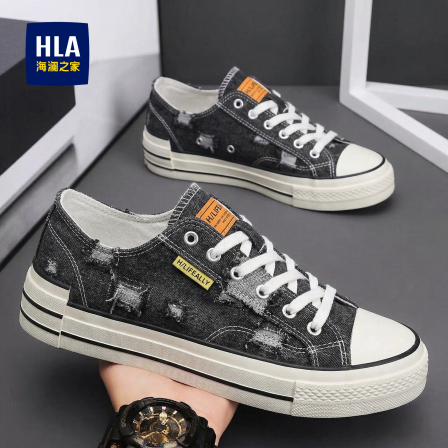 海澜之家高端帆布鞋男2026春秋新款黑色布鞋休闲透气运动低帮板鞋