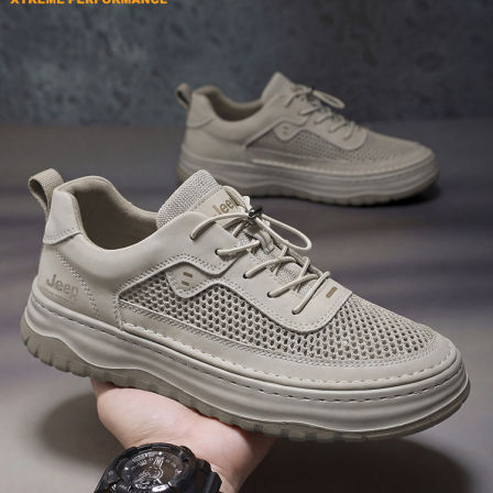 jeep男鞋户外休闲运动鞋夏季网面透气男士登山徒步鞋软底爸爸鞋子