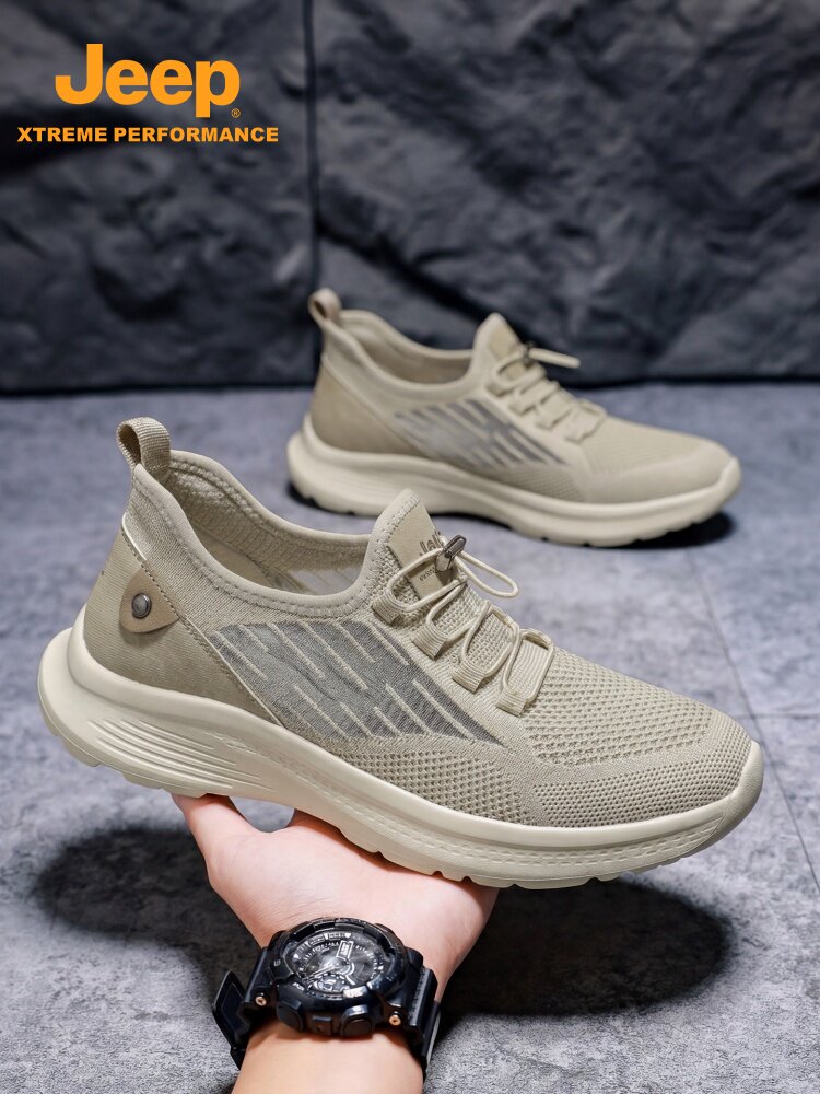 jeep男鞋夏季透气网面运动鞋轻便软底飞织休闲鞋一脚蹬懒人爸爸鞋主图
