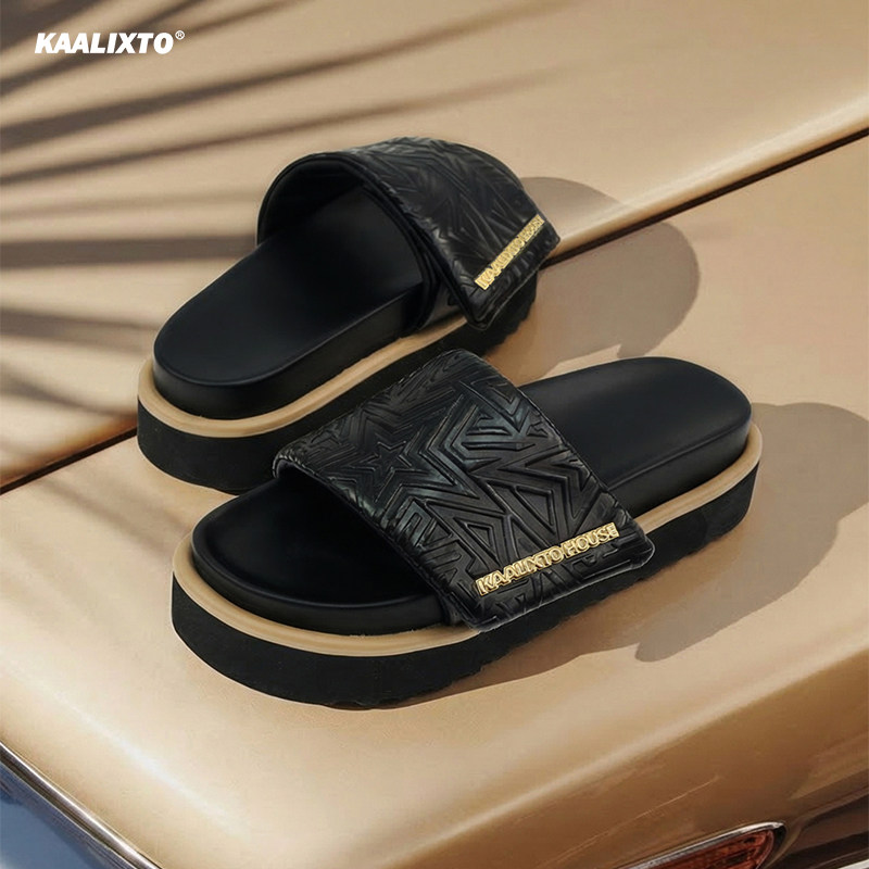 Kaalixto星曜黑厚底增高休闲防滑拖鞋夏季外穿潮流拖鞋男女同款主图
