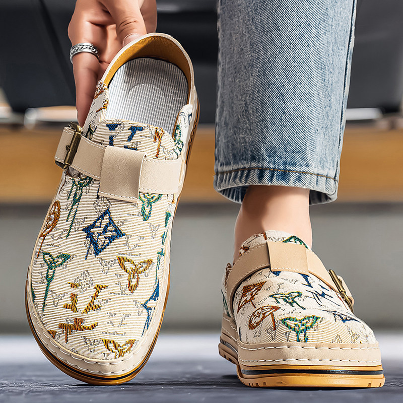 帆布鞋男鞋夏季透气防臭软底一脚蹬半拖鞋男士休闲工作老北京布鞋主图