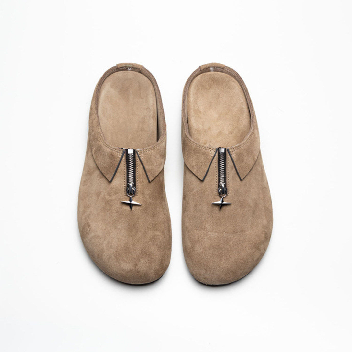 夏季包头半拖穆勒男一脚蹬外穿透气通勤百搭软底休闲拉链勃肯鞋子主图