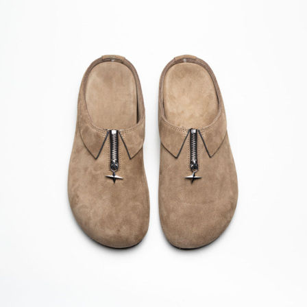 夏季包头半拖穆勒男一脚蹬外穿透气通勤百搭软底休闲拉链勃肯鞋子