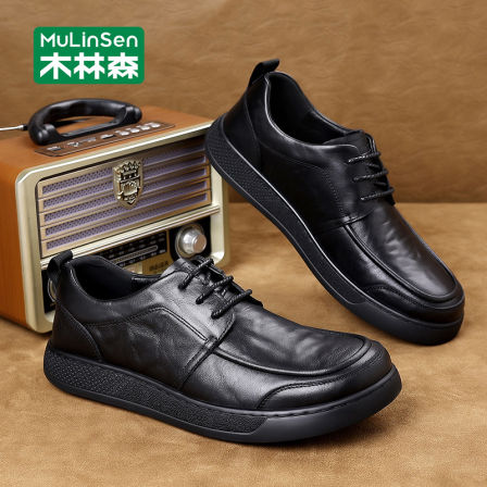 木林森男休闲皮鞋2026新款头层牛皮男鞋夏季透气商务宽楦大头鞋男
