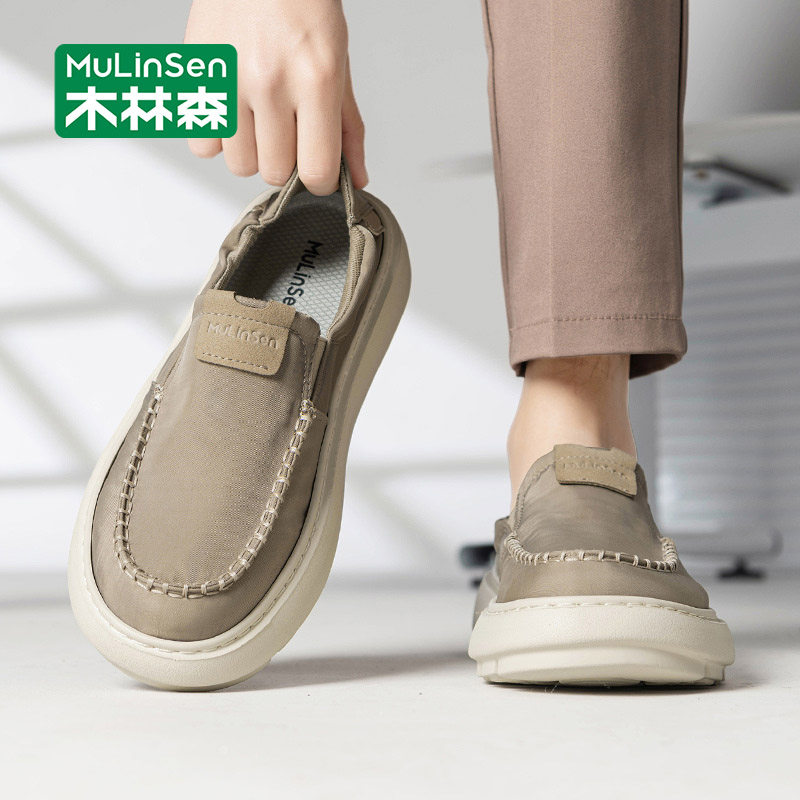 木林森帆布鞋男夏季透气男一脚蹬休闲鞋开车工作板鞋薄款冰丝男鞋主图