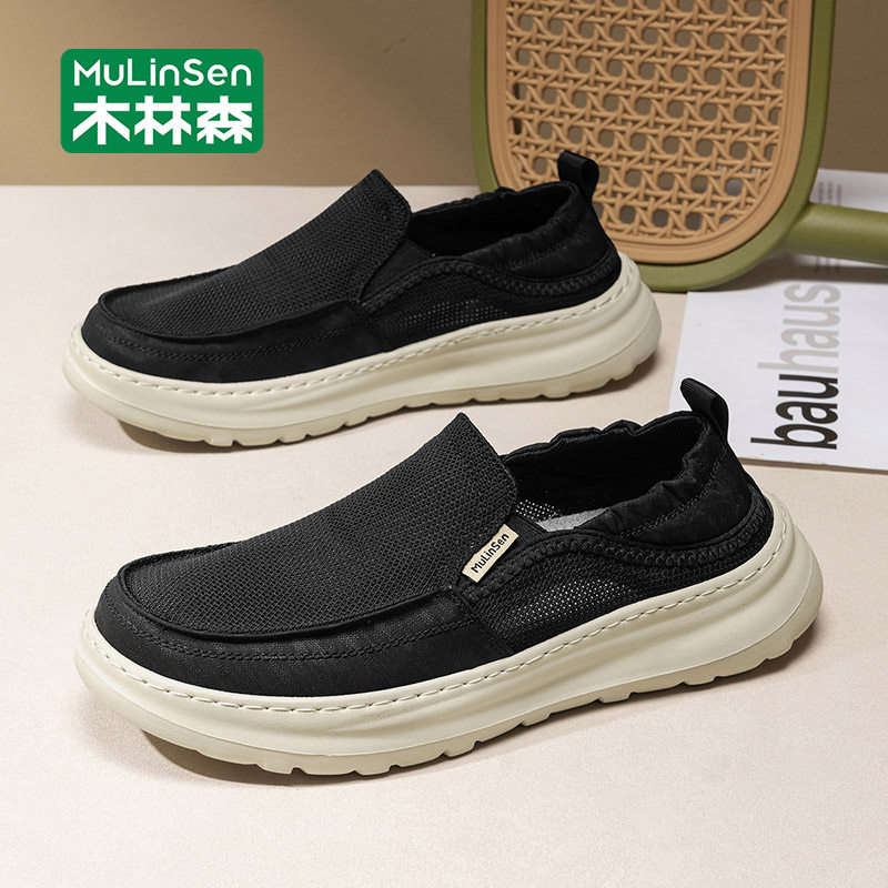 木林森老北京布鞋男2026新款夏季透气轻便一脚蹬休闲鞋薄款网面鞋主图