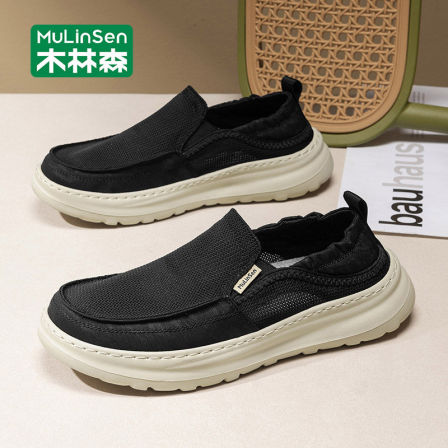 木林森老北京布鞋男2026新款夏季透气轻便一脚蹬休闲鞋薄款网面鞋