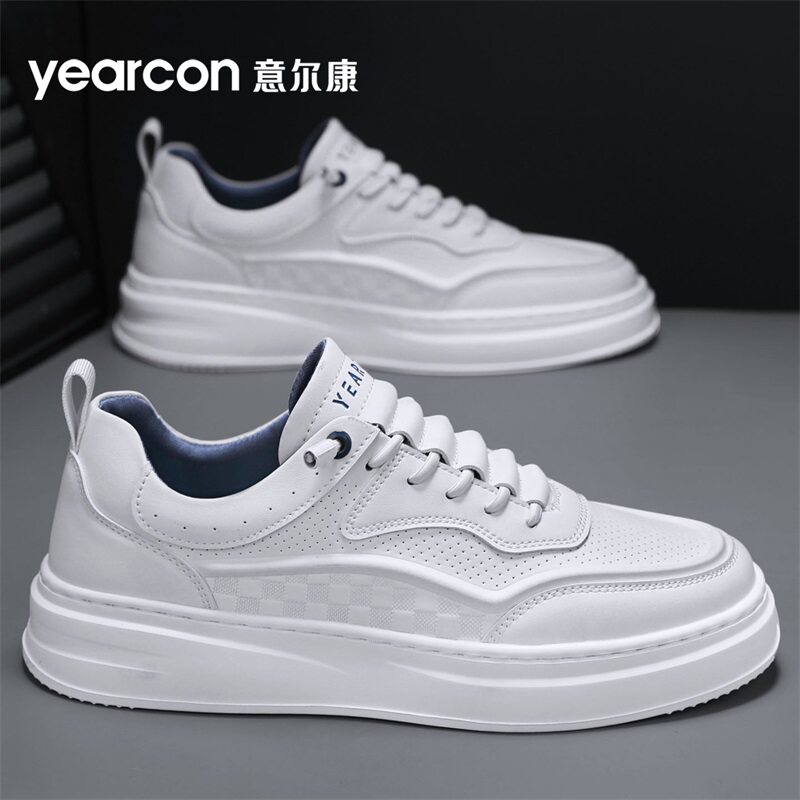 意尔康男鞋2026新款夏季透气潮爆款一脚蹬休闲板鞋男士增高小白鞋主图