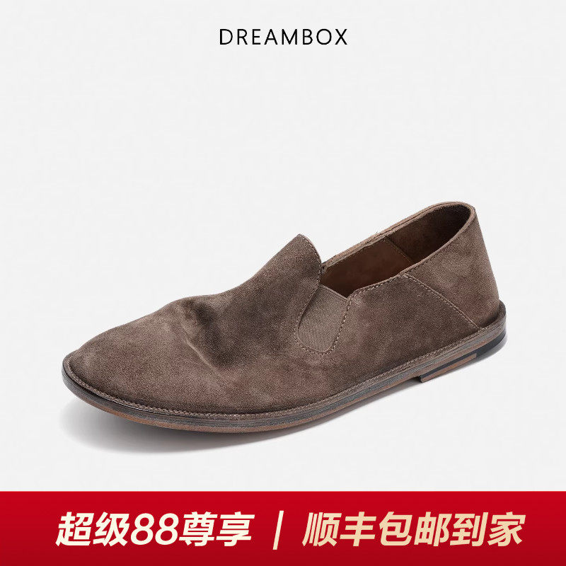 DREAMBOX钧博石洗马皮透气一脚蹬懒人鞋春夏老钱薄款软皮乐福鞋主图