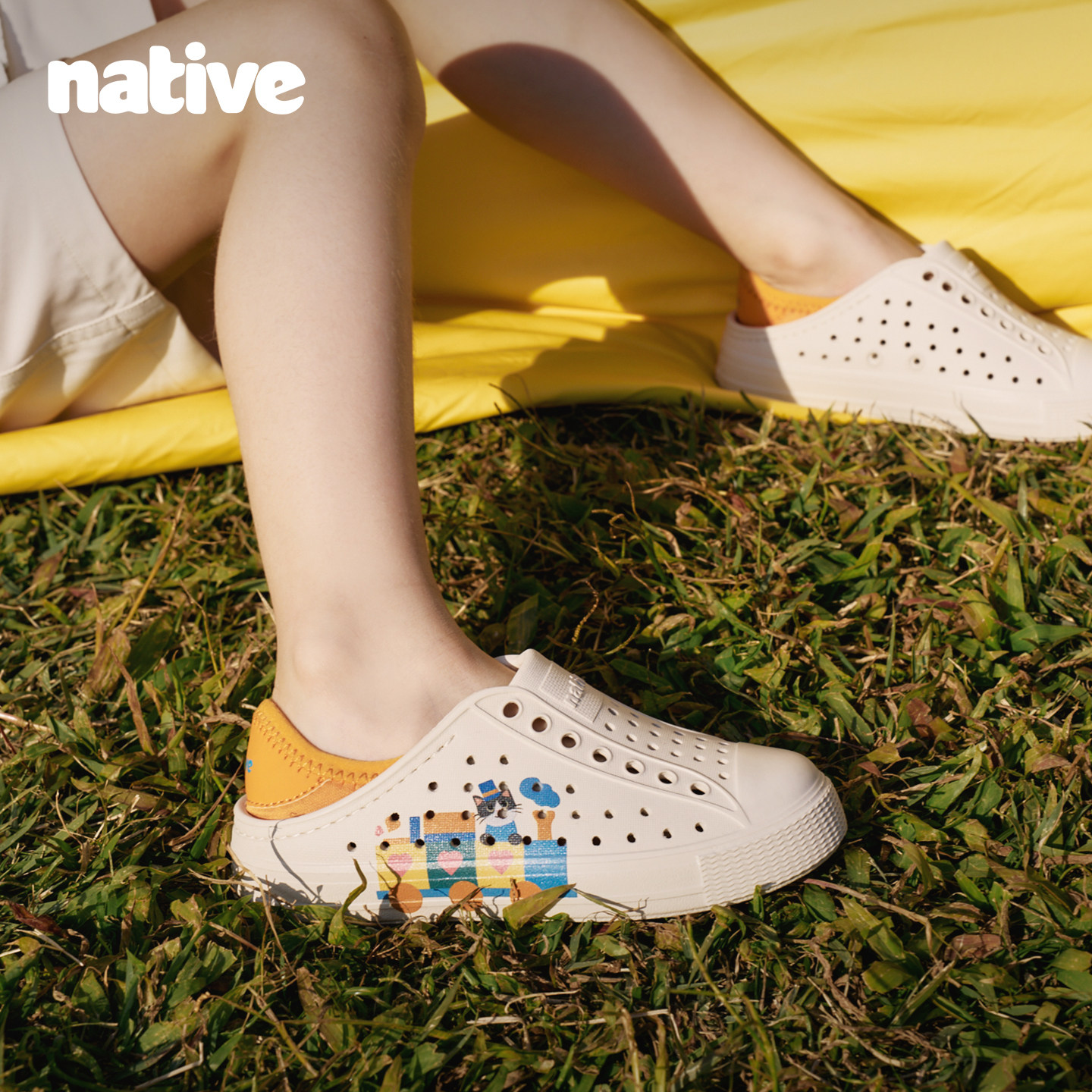 【native2026新品】儿童洞洞鞋jeffery印花童鞋男女可踩后根凉鞋主图