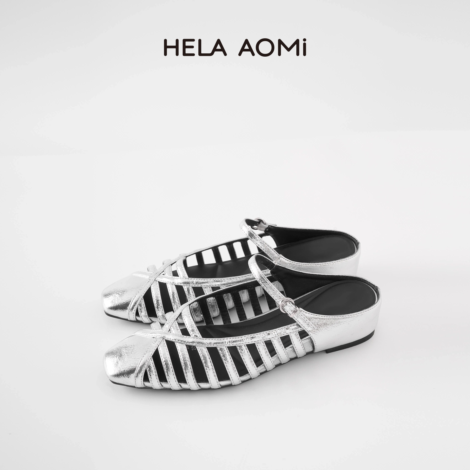 邱莹莹HELA AOMI \"编织镂空凉鞋\"经典方头设计复古松弛感女鞋主图