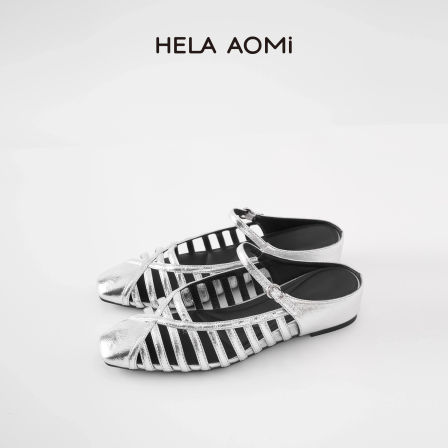 邱莹莹HELA AOMI \"编织镂空凉鞋\"经典方头设计复古松弛感女鞋