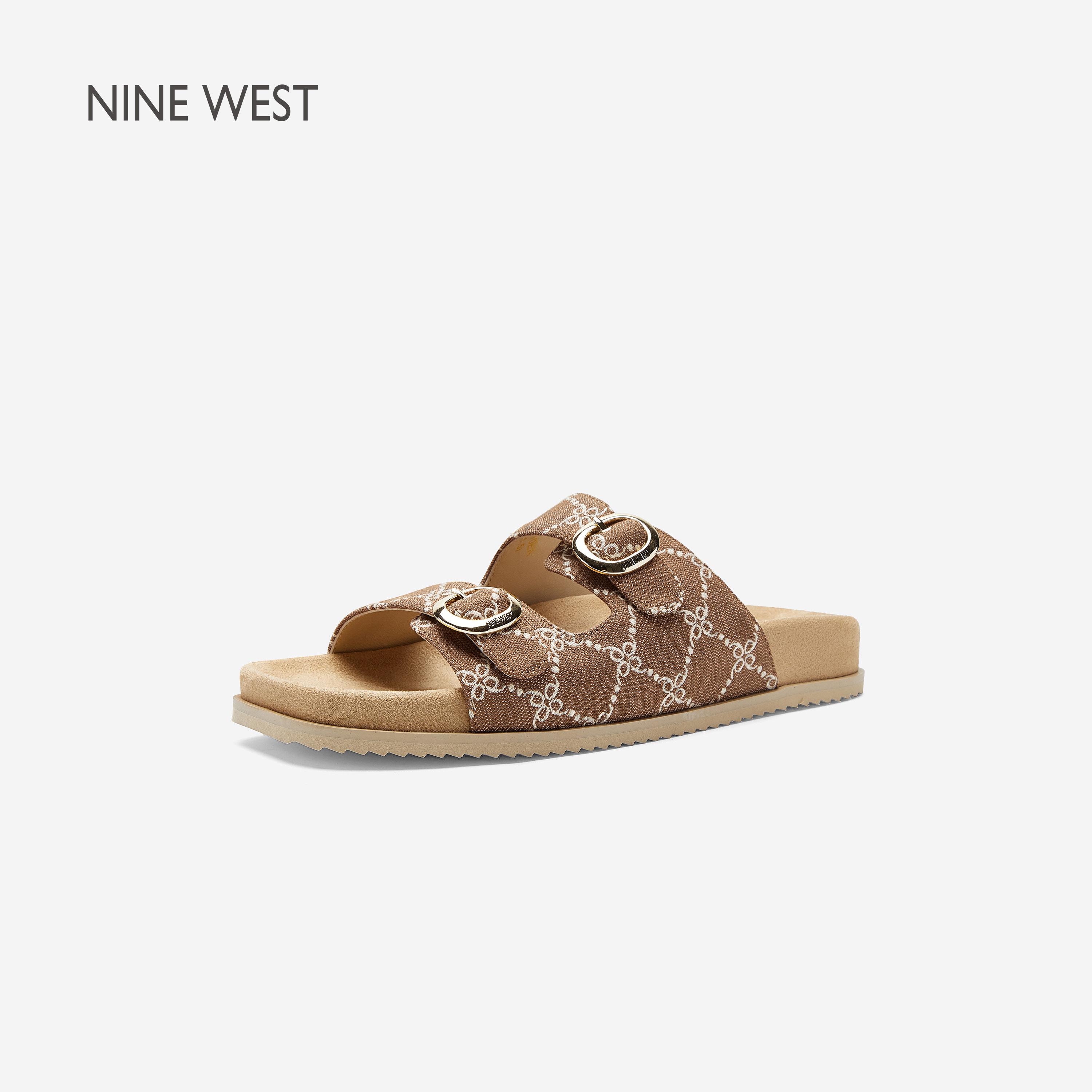 Nine West/玖熙复古双带勃肯鞋女新款软底一字拖外穿防滑厚底凉拖主图