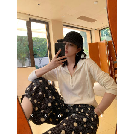 K姐KSOEUR【轻氧连帽罩衫】竹节棉针织松弛休闲连帽拉链衫女