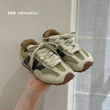 JBM 儿童复古拼色德训鞋2026春夏男童透气网鞋女童户外运动阿甘鞋
