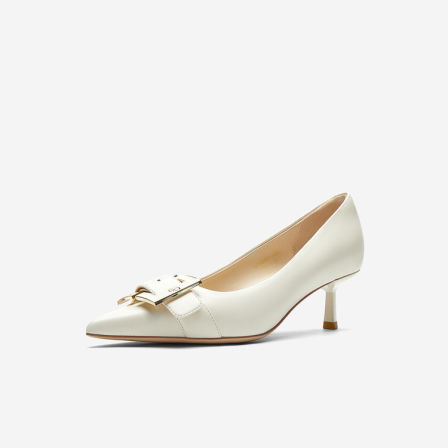 Nine West/玖熙尖头浅口单鞋女皮带金属方扣猫跟通勤女鞋一脚蹬