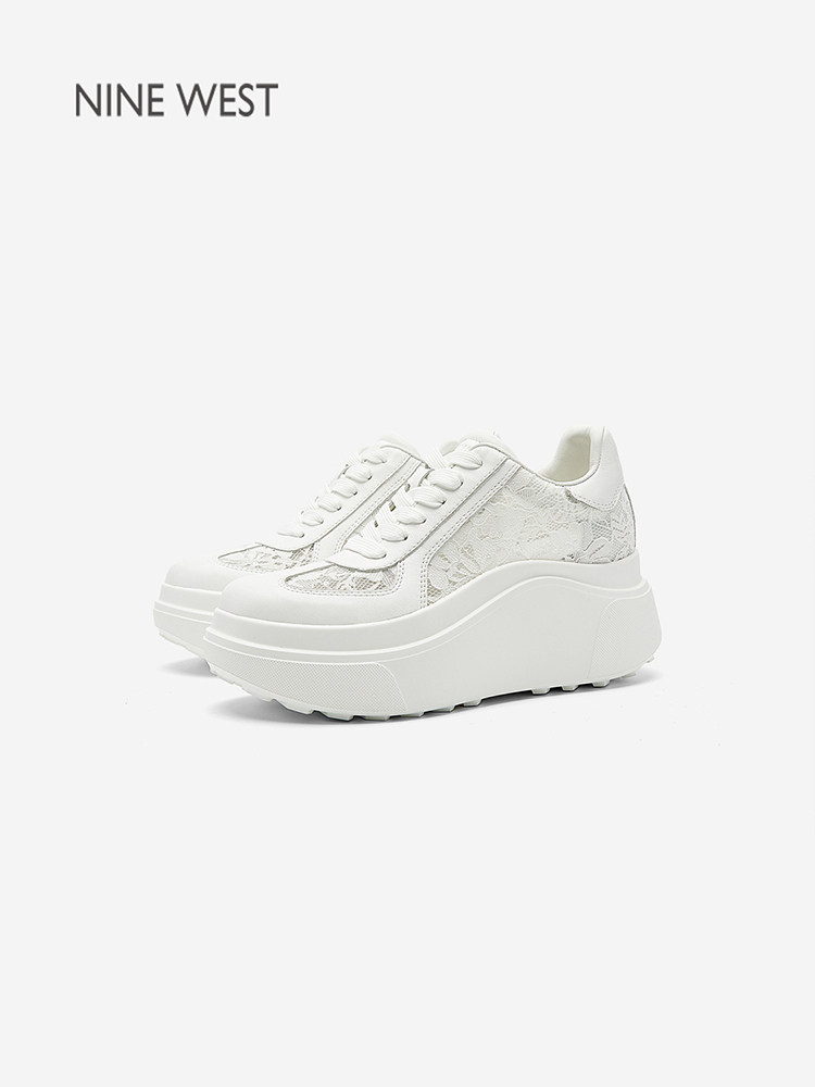 Nine West/玖熙蕾丝厚底老爹鞋女外穿内增高松糕底百搭休闲小白鞋主图