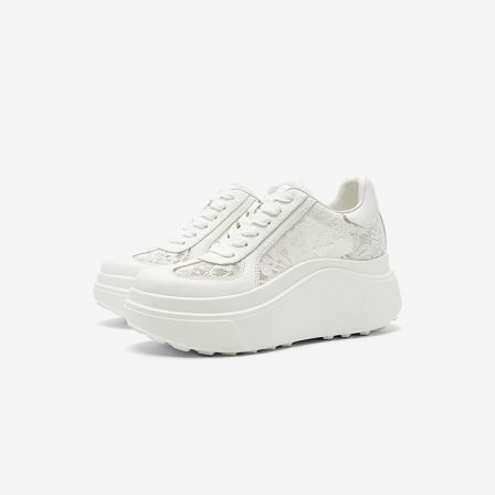 Nine West/玖熙蕾丝厚底老爹鞋女外穿内增高松糕底百搭休闲小白鞋