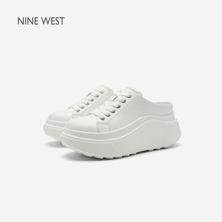 Nine West/玖熙内增高半拖小白鞋女通勤百搭厚底松糕底懒人一脚蹬