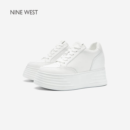 Nine West/玖熙厚底不累脚小白鞋女内增高松糕底通勤百搭休闲板鞋
