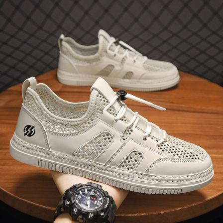 男鞋夏季透气薄款网面防臭一脚蹬板鞋休闲运动青少年网眼镂空网鞋
