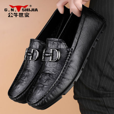公牛世家豆豆鞋男士2026新款春夏季透气真皮一脚蹬乐福鞋休闲皮鞋