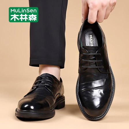 木林森皮鞋男款夏季透气商务正装休闲鞋头层牛皮德比鞋结婚新郎鞋