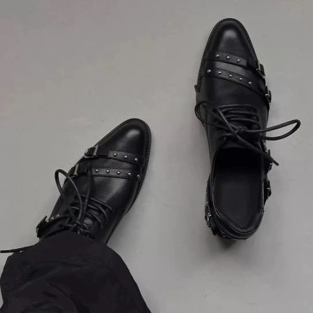张凌赫同款红底皮鞋男款黑色高级尖头巫师鞋粗跟增高商务通勤德比