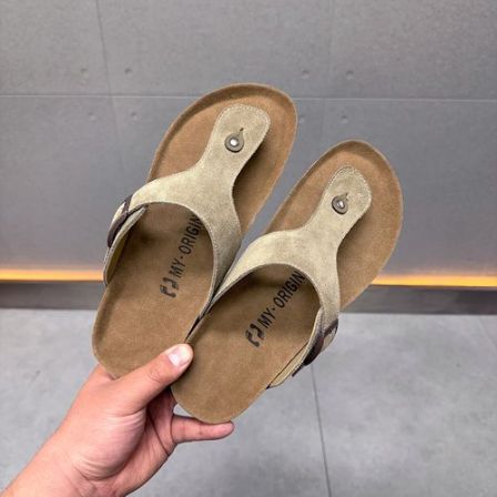 宁制复古牛反绒勃肯人字拖沙滩夏季通勤百搭男鞋新款外穿夹脚凉拖