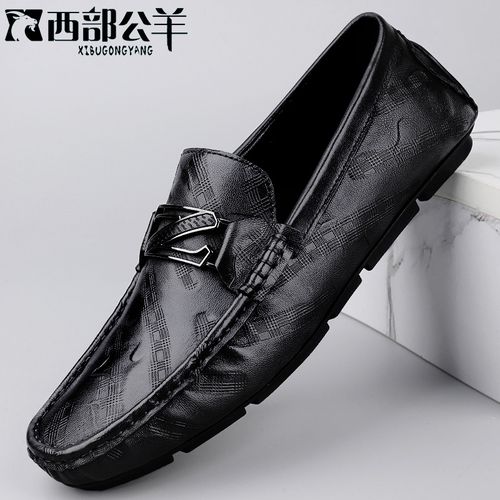 【头层羊皮】西部公羊新款男士豆豆鞋真皮软面商务休闲鞋透气男款主图