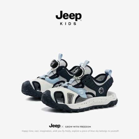 jeep夏季透气防臭时尚男童女童运动凉鞋儿童防滑软底包头沙滩鞋子
