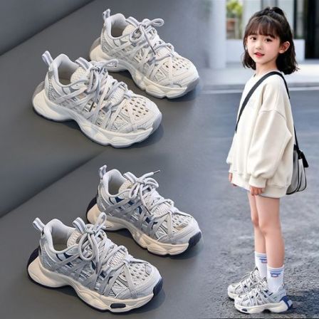 女童运动鞋2026新款夏季透气镂空老爹鞋洋气儿童小白鞋中大童鞋子
